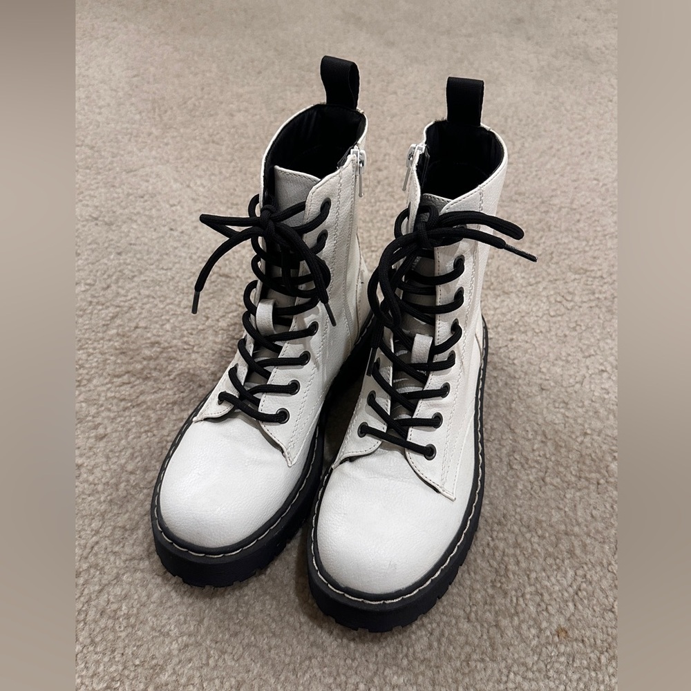 White Lace-Up Boots